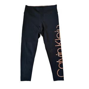 Calvin Klein Performance Women's Black Rose Gold Logo High Waist Leggings Sz L